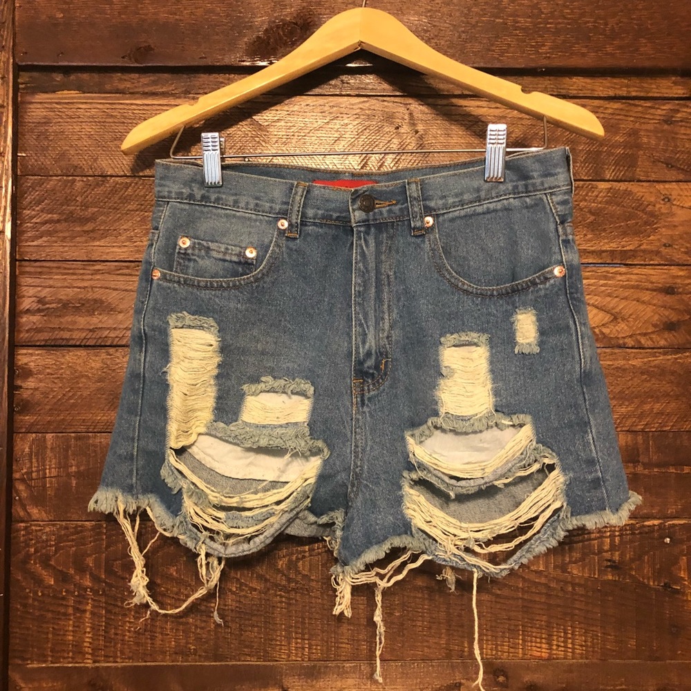 Signature 8 Distressed Denim Shorts